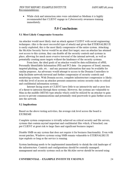 Conclusion - penetration testing report