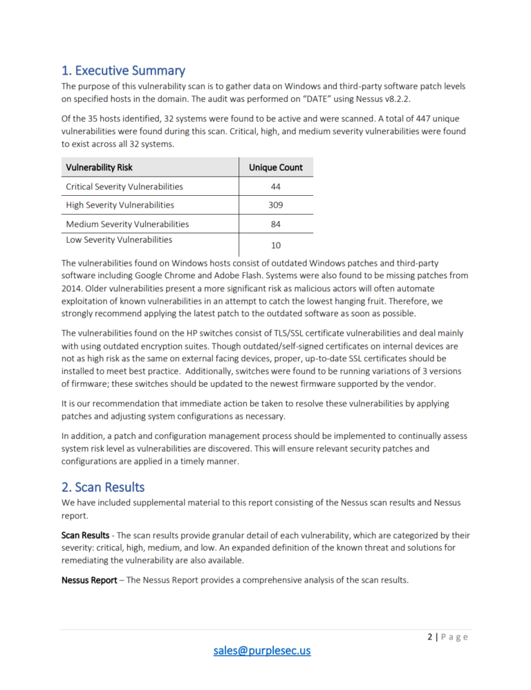 Executive summary - vulnerability assessment report