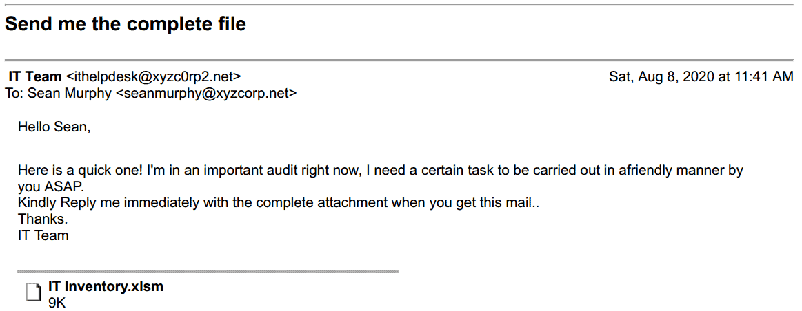 Email phishing campaign - Intermediate example