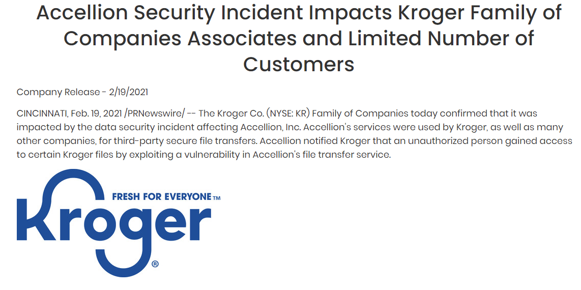 Accellion Security Incident Impacts Kroger Family of Companies