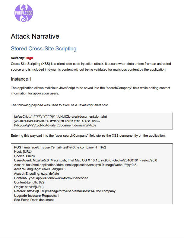 sample web application penetration test report - attack narrative