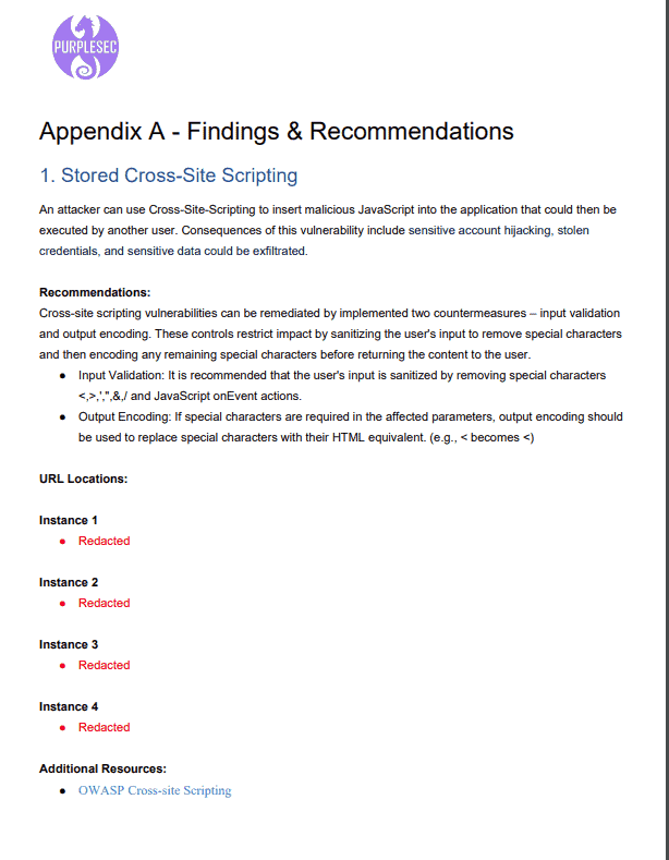 sample web application penetration test report - findings and recommendations