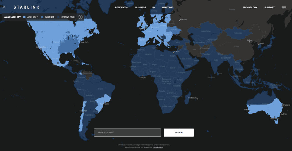 Starlink coverage map