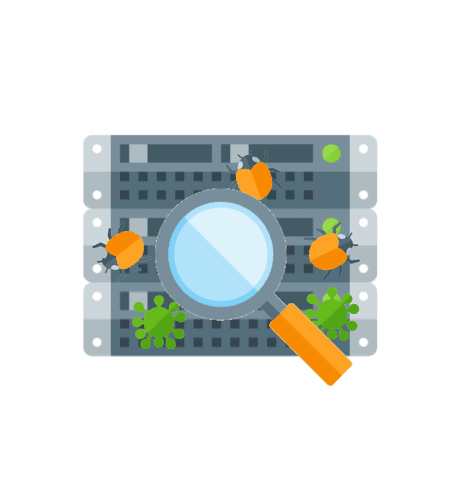 scanning for vulnerabilities on a server with bugs and viruses