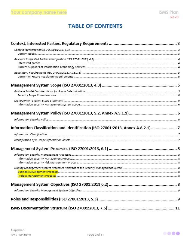 ISO 270001 ISMS plan