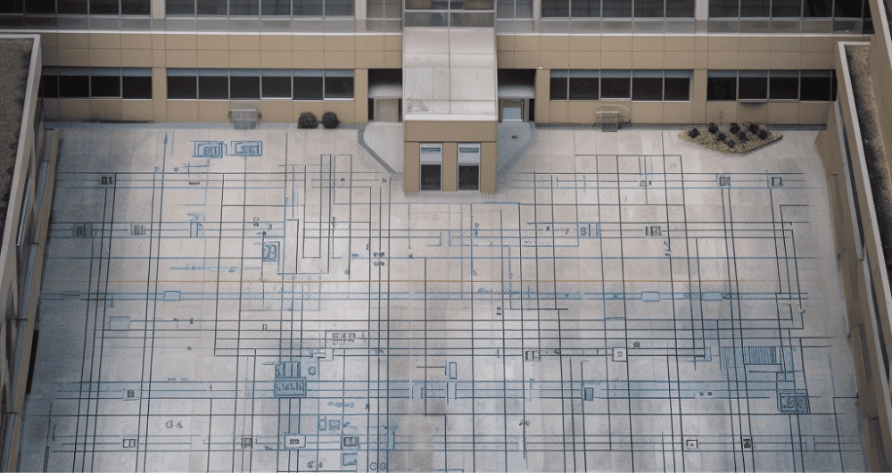 a map of the entrances and perimeter of an office building