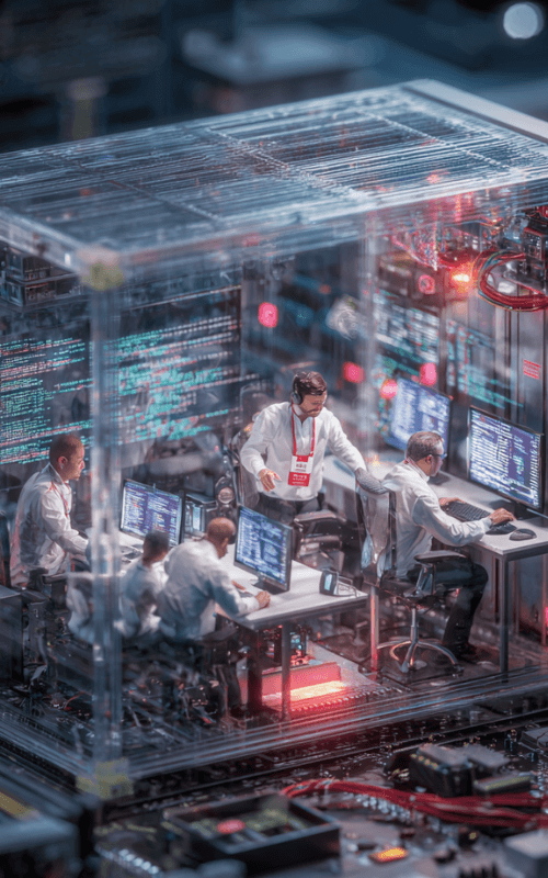 a team of cybersecurity professionals inside of a computer device