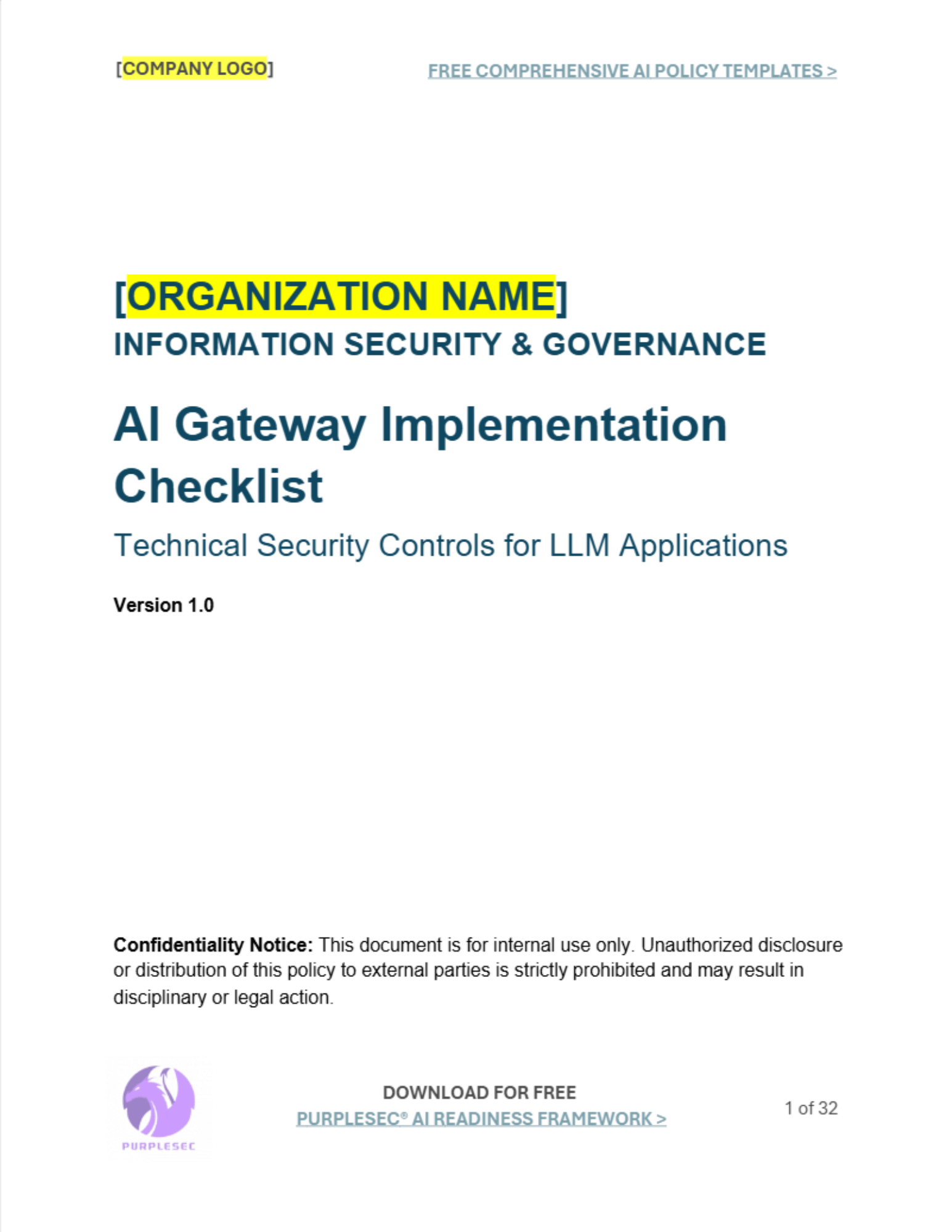 AI Gateway Implementation Checklist | Free Editable Template