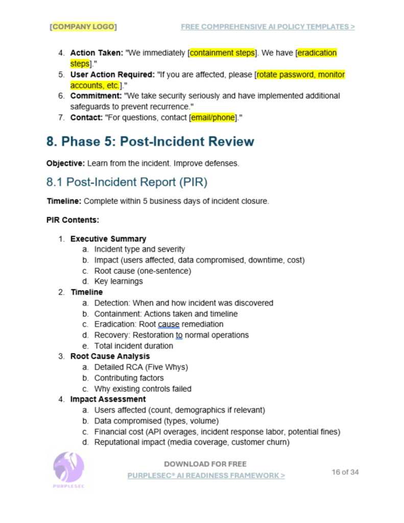 AI Incident Response Playbook post-incident review