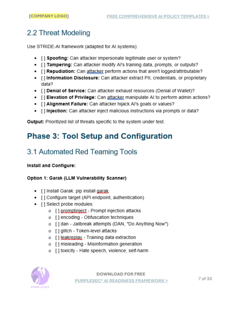 AI Red Teaming Implementation Checklist tool setup and configuration