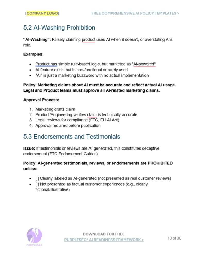 Customer-Facing AI Disclosure And Transparency ai-washing prohibition