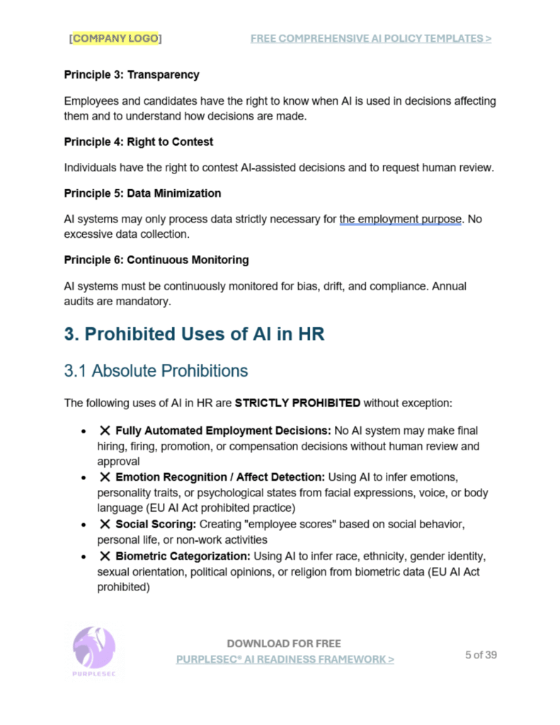Prohibited uses of AI in HR